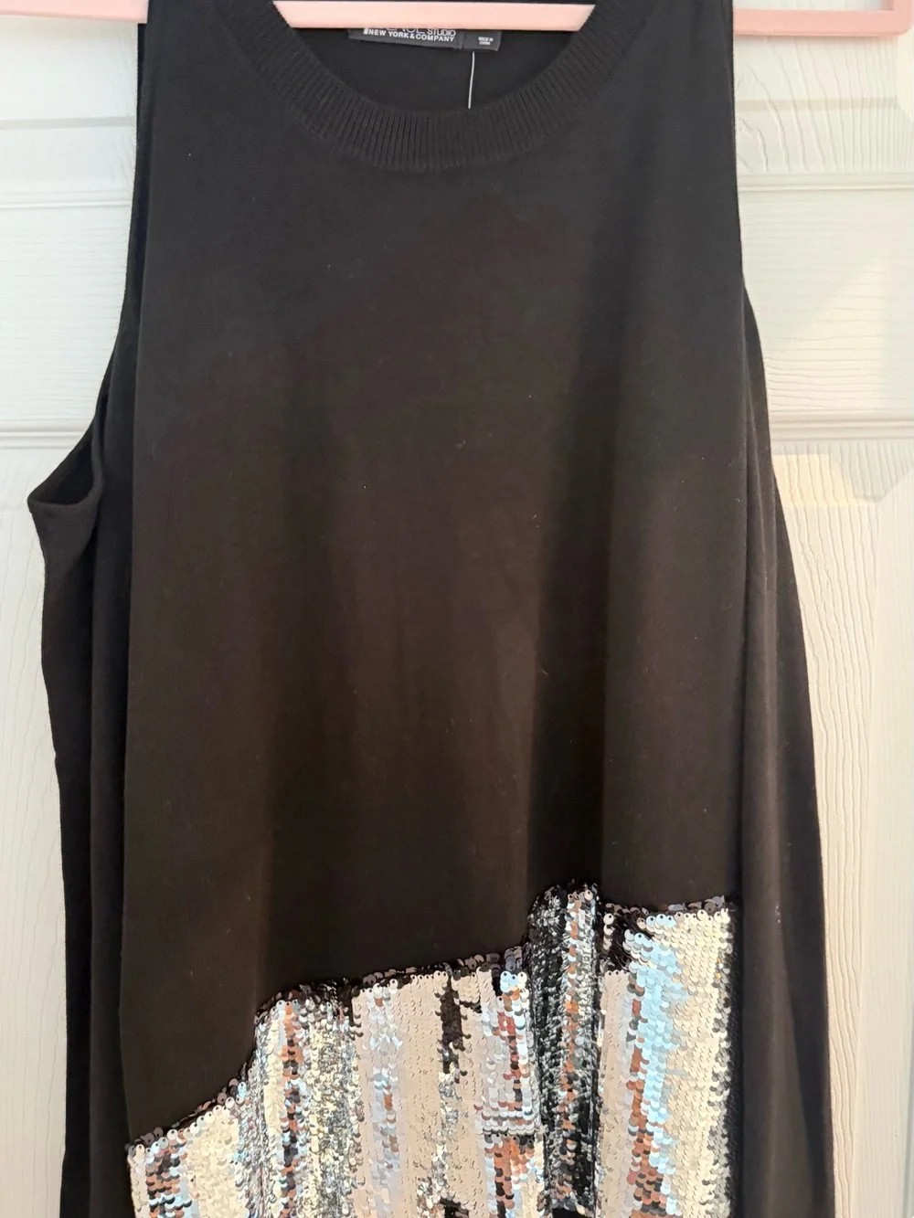 New York & Company Black Cold-Shoulder Skirt with Silver Sequin Hem